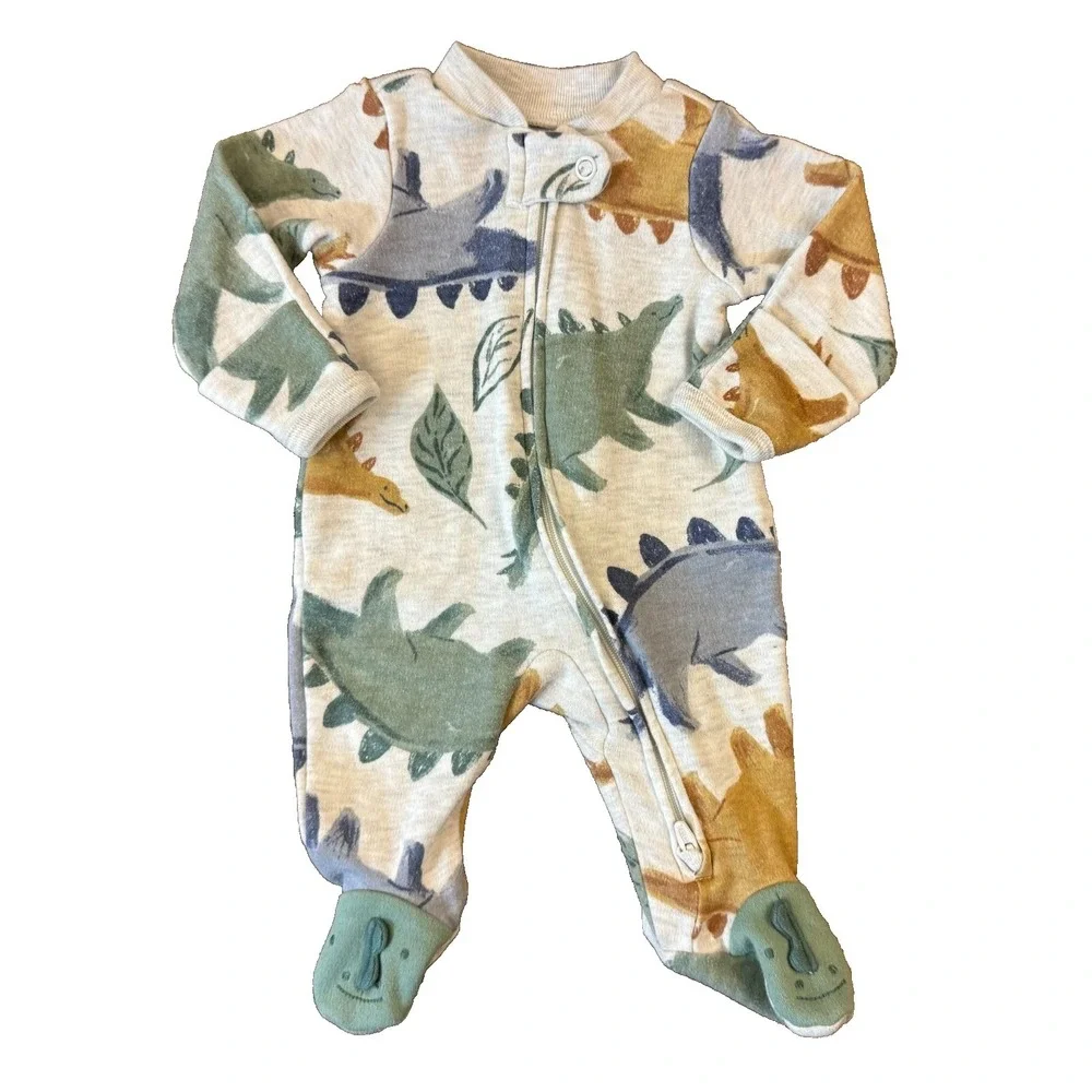 Carters Preemie Baby Boy Sleeper Dinosaur Feet‎ Outfit Zipper Cotton Reborn Doll